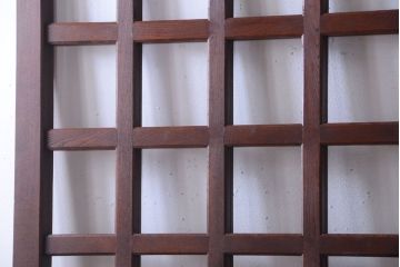 古民具・骨董　明治〜大正期　総欅!クリアガラス入り格子蔵戸(2)(玄関戸)
