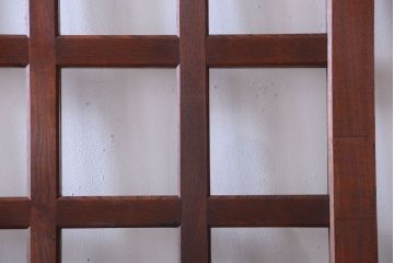 古民具・骨董　明治〜大正期　総欅!クリアガラス入り格子蔵戸(2)(玄関戸)