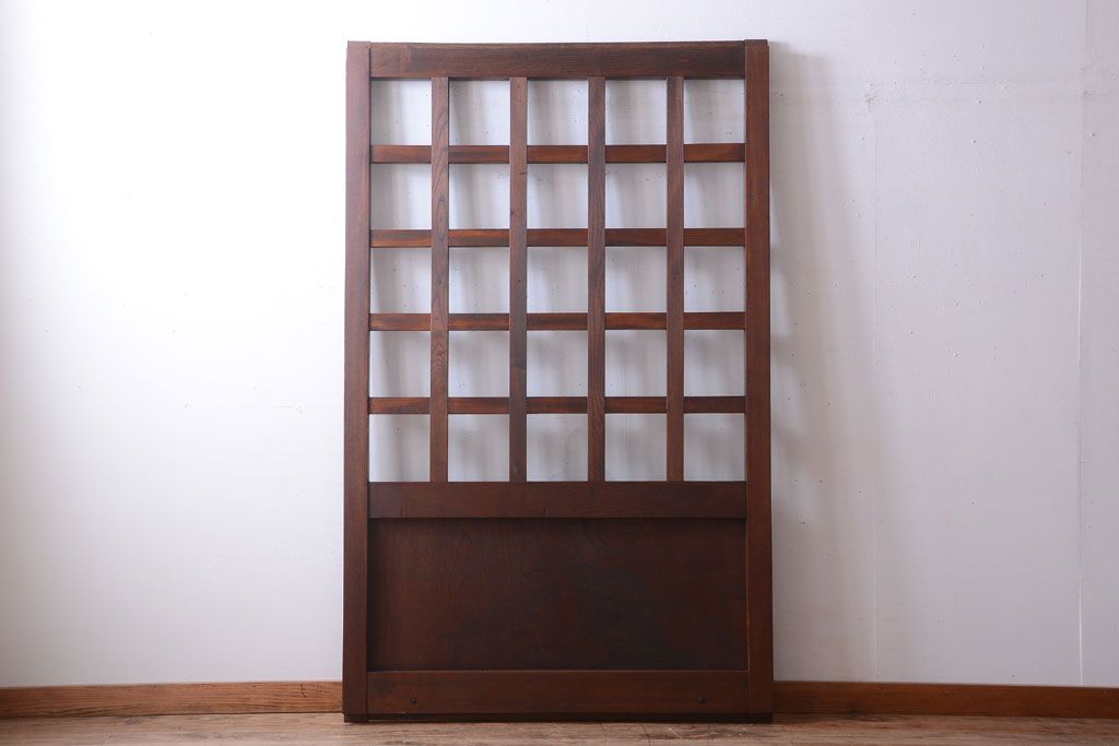 古民具・骨董　明治〜大正期　総欅!クリアガラス入り格子蔵戸(2)(玄関戸)