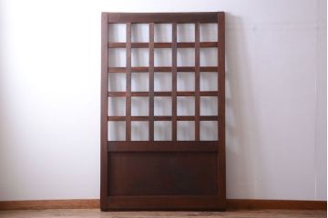 古民具・骨董　明治〜大正期　総欅!クリアガラス入り格子蔵戸(2)(玄関戸)