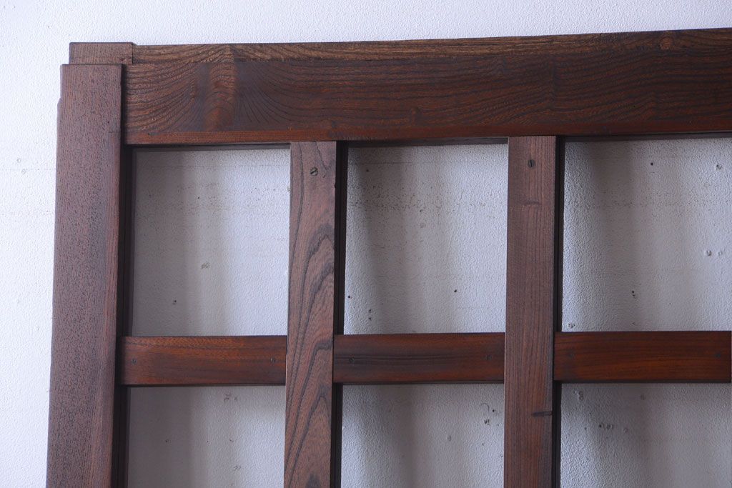 古民具・骨董　明治〜大正期　総欅!クリアガラス入り格子蔵戸(2)(玄関戸)