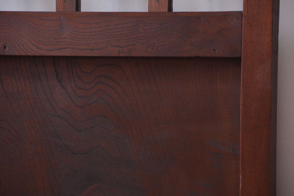 古民具・骨董　明治〜大正期　総欅!クリアガラス入り格子蔵戸(2)(玄関戸)