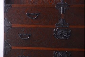 中古　民芸家具　玉杢・内桐材製の高級衣装箪笥(桐箪笥、桐たんす)