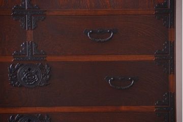 中古　民芸家具　玉杢・内桐材製の高級衣装箪笥(桐箪笥、桐たんす)