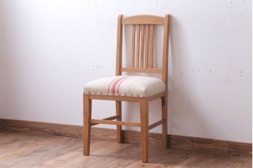 アンティーク家具　和製アンティーク　ブナ材製!アンティークリネン座面のシンプルなダイニングチェア
