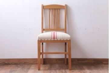 アンティーク家具　和製アンティーク　ブナ材製!アンティークリネン座面のシンプルなダイニングチェア