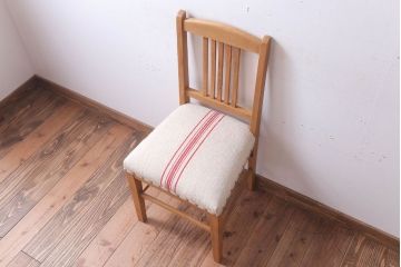 アンティーク家具　和製アンティーク　ブナ材製!アンティークリネン座面のシンプルなダイニングチェア