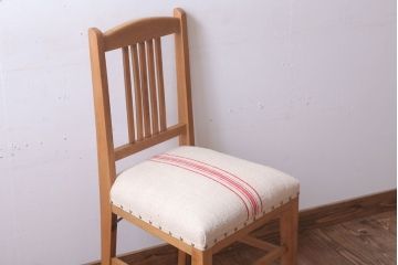 アンティーク家具　和製アンティーク　ブナ材製!アンティークリネン座面のシンプルなダイニングチェア