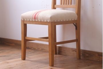 アンティーク家具　和製アンティーク　ブナ材製!アンティークリネン座面のシンプルなダイニングチェア