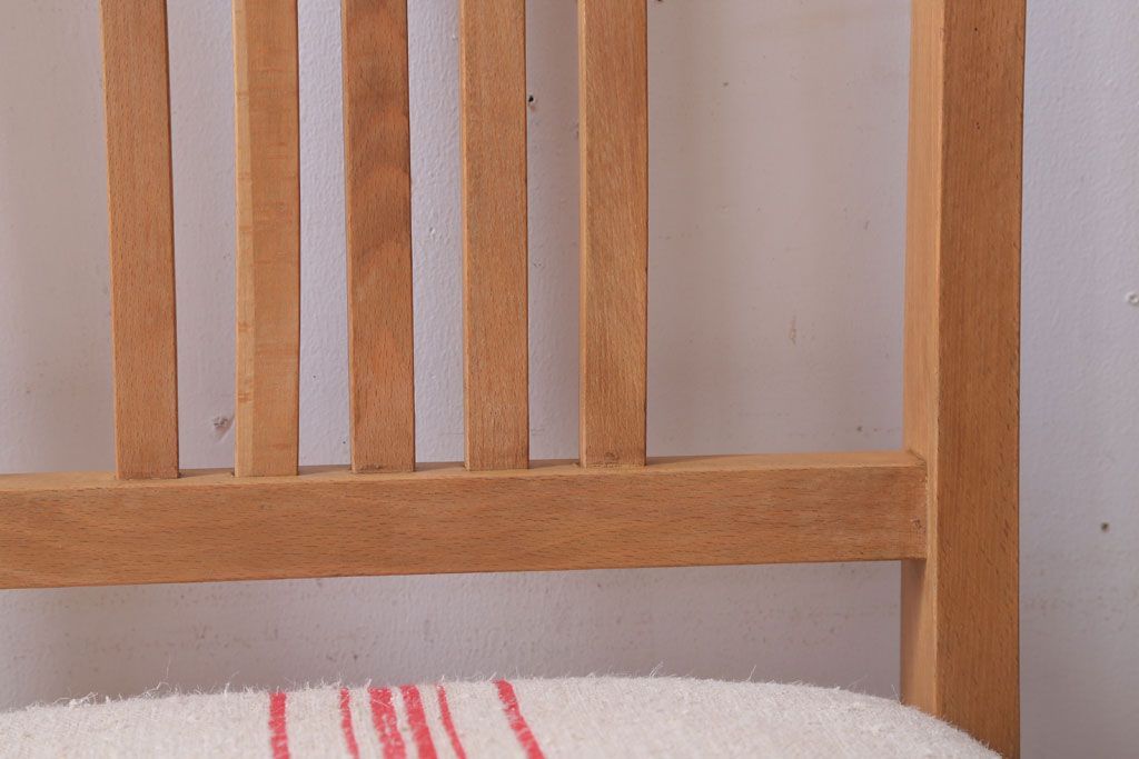 アンティーク家具　和製アンティーク　ブナ材製!アンティークリネン座面のシンプルなダイニングチェア