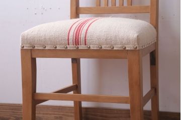 アンティーク家具　和製アンティーク　ブナ材製!アンティークリネン座面のシンプルなダイニングチェア