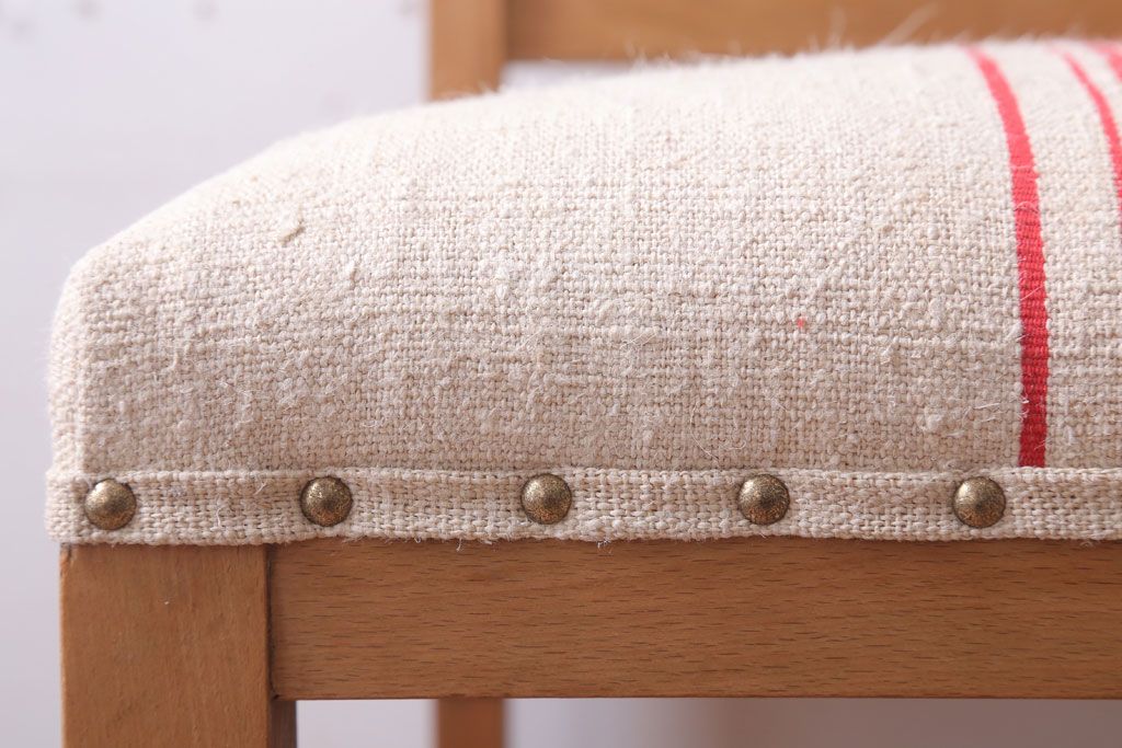 アンティーク家具　和製アンティーク　ブナ材製!アンティークリネン座面のシンプルなダイニングチェア