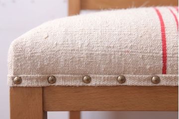 アンティーク家具　和製アンティーク　ブナ材製!アンティークリネン座面のシンプルなダイニングチェア