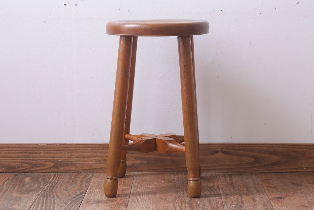レトロ家具　アンティーク　レトロでかわいい古い木のおしゃれな丸スツール