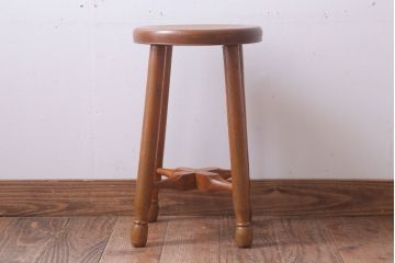 レトロ家具　アンティーク　レトロでかわいい古い木のおしゃれな丸スツール