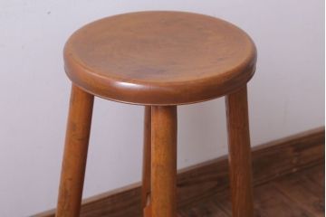 レトロ家具　アンティーク　レトロでかわいい古い木のおしゃれな丸スツール
