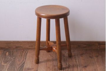 レトロ家具　アンティーク　レトロでかわいい古い木のおしゃれな丸スツール