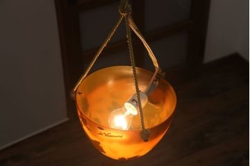 フランスビンテージ de Vianne ガレ風 カメオガラス吊り下げ照明(アールヌーヴォー)