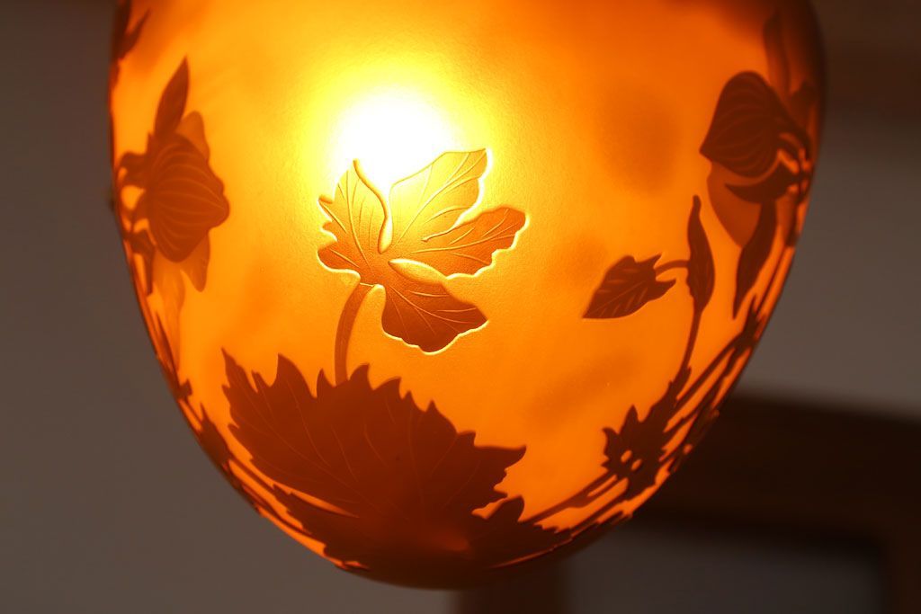 フランスビンテージ de Vianne ガレ風 カメオガラス吊り下げ照明(アールヌーヴォー)