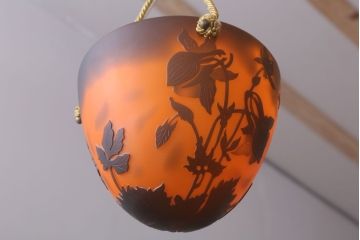 フランスビンテージ de Vianne ガレ風 カメオガラス吊り下げ照明(アールヌーヴォー)