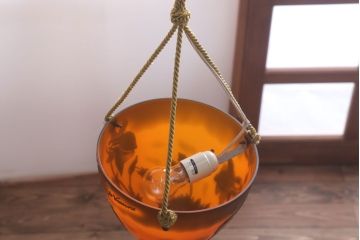 フランスビンテージ de Vianne ガレ風 カメオガラス吊り下げ照明(アールヌーヴォー)