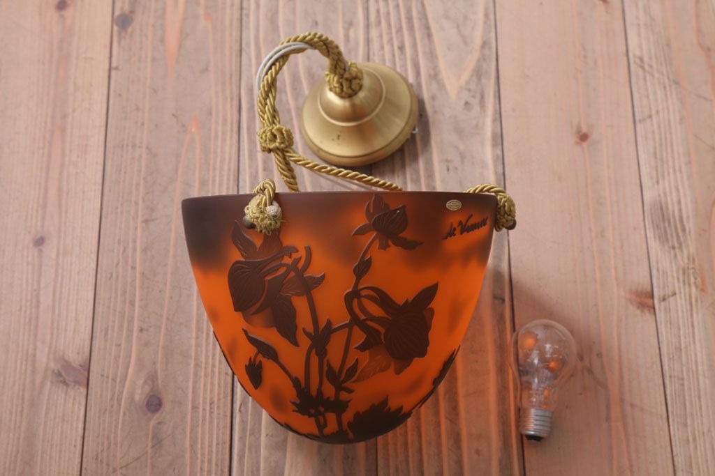 フランスビンテージ de Vianne ガレ風 カメオガラス吊り下げ照明(アールヌーヴォー)