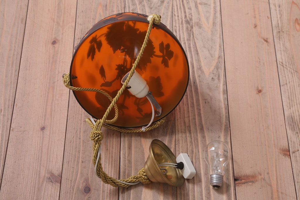 フランスビンテージ de Vianne ガレ風 カメオガラス吊り下げ照明(アールヌーヴォー)