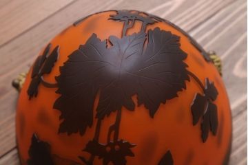 フランスビンテージ de Vianne ガレ風 カメオガラス吊り下げ照明(アールヌーヴォー)