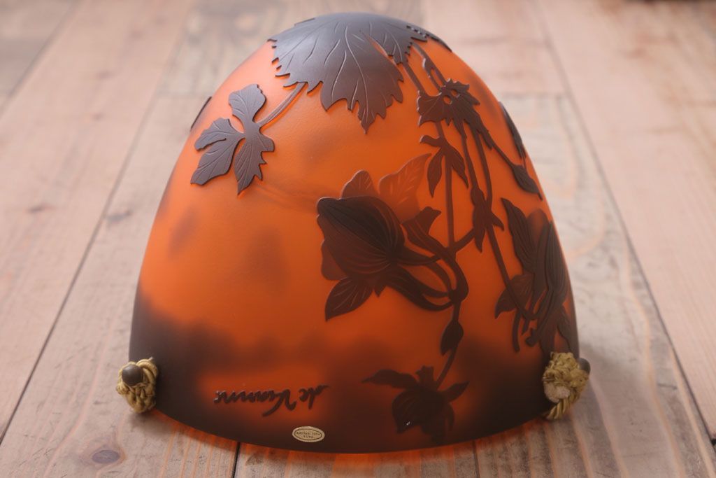 フランスビンテージ de Vianne ガレ風 カメオガラス吊り下げ照明(アールヌーヴォー)