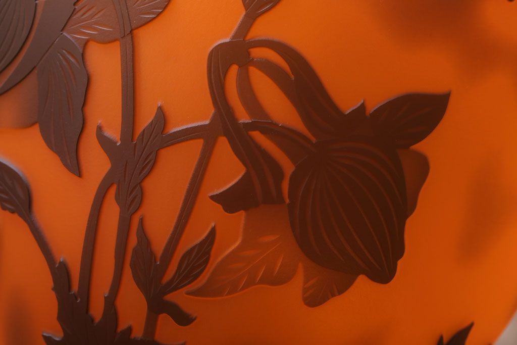 フランスビンテージ de Vianne ガレ風 カメオガラス吊り下げ照明(アールヌーヴォー)