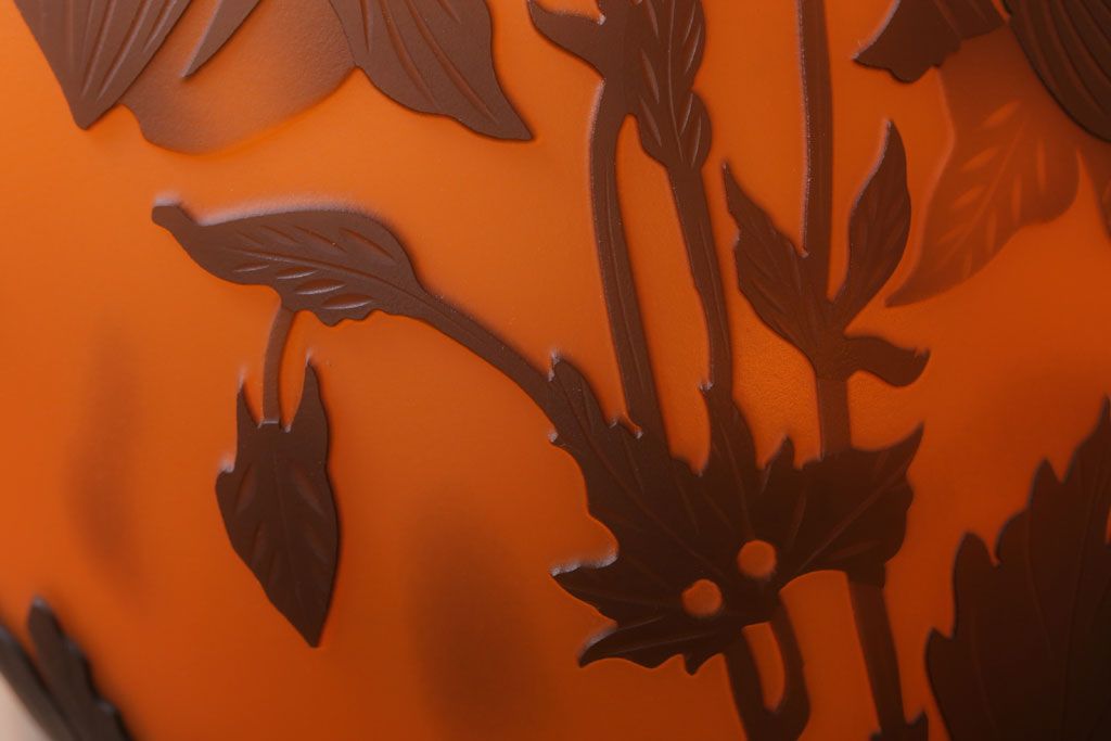 フランスビンテージ de Vianne ガレ風 カメオガラス吊り下げ照明(アールヌーヴォー)