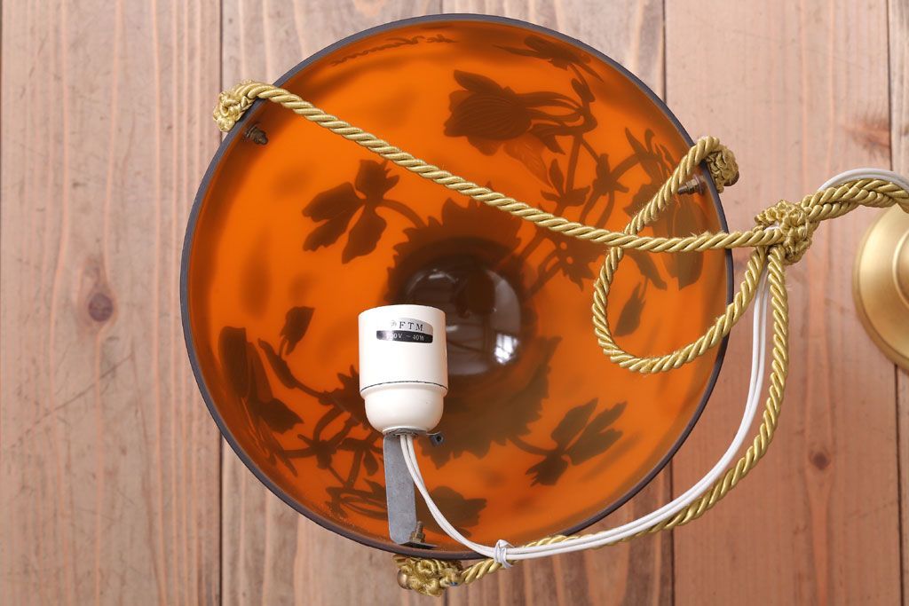 フランスビンテージ de Vianne ガレ風 カメオガラス吊り下げ照明(アールヌーヴォー)