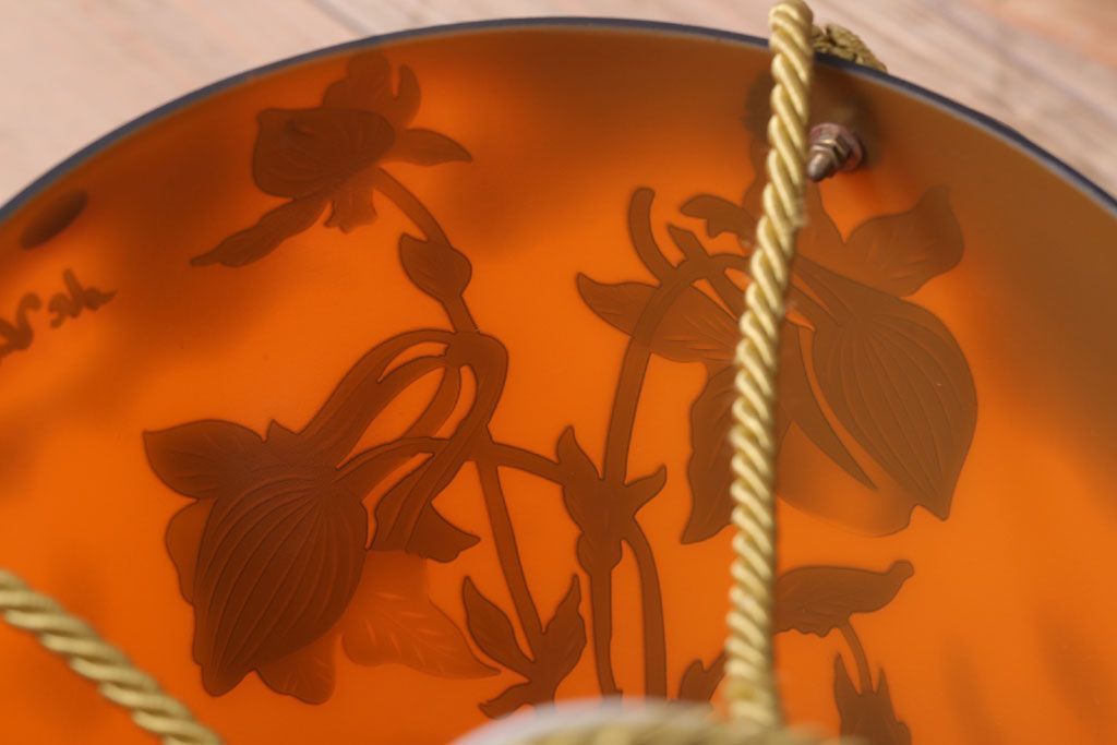 フランスビンテージ de Vianne ガレ風 カメオガラス吊り下げ照明(アールヌーヴォー)