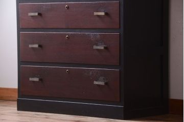 レトロ家具　昭和レトロ　モールガラス入り!古い木製のアンティークチェスト