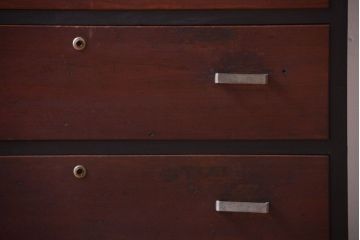 レトロ家具　昭和レトロ　モールガラス入り!古い木製のアンティークチェスト