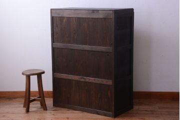 レトロ家具　昭和レトロ　モールガラス入り!古い木製のアンティークチェスト