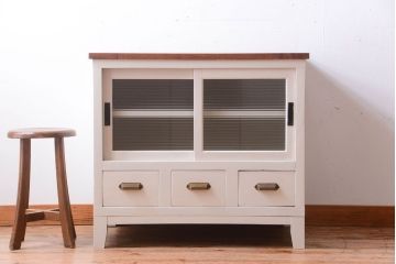アンティーク家具　アンティークペイント　栗材天板のリメイクカウンターテーブル