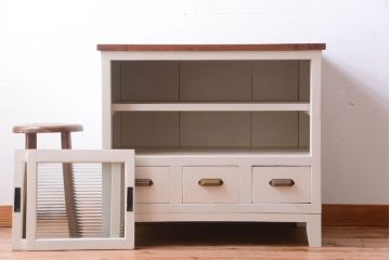 アンティーク家具　アンティークペイント　栗材天板のリメイクカウンターテーブル