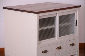 アンティーク家具　アンティークペイント　栗材天板のリメイクカウンターテーブル
