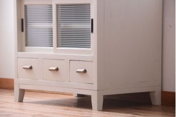 アンティーク家具　アンティークペイント　栗材天板のリメイクカウンターテーブル