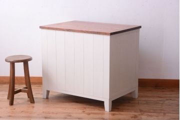 アンティーク家具　アンティークペイント　栗材天板のリメイクカウンターテーブル