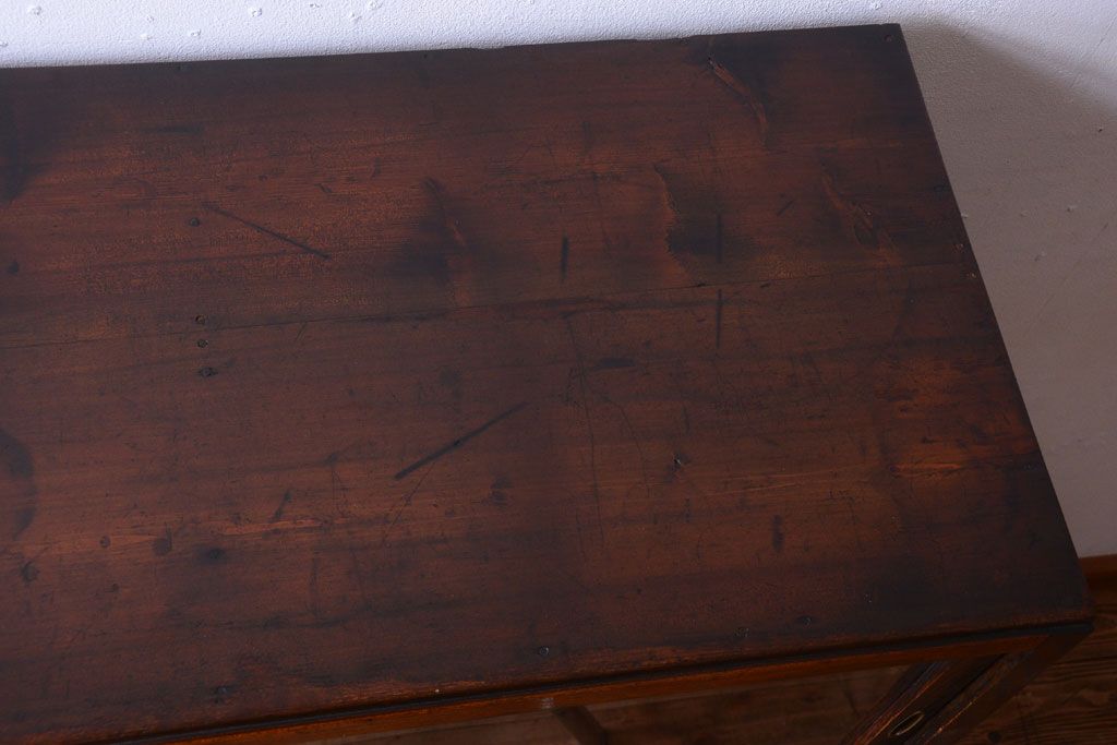 アンティーク家具　和製アンティーク　結霜ガラス入り!古い木の食器棚(収納棚・戸棚)