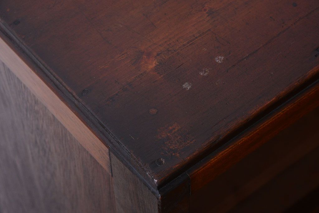 アンティーク家具　和製アンティーク　結霜ガラス入り!古い木の食器棚(収納棚・戸棚)