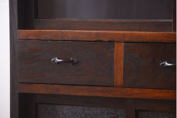 アンティーク家具　和製アンティーク　結霜ガラス入り!古い木の食器棚(収納棚・戸棚)