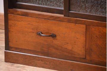 アンティーク家具　和製アンティーク　結霜ガラス入り!古い木の食器棚(収納棚・戸棚)