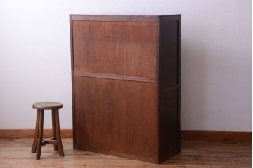 アンティーク家具　和製アンティーク　結霜ガラス入り!古い木の食器棚(収納棚・戸棚)