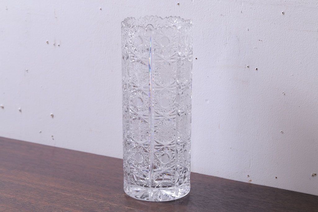 アンティーク雑貨　ビンテージ　ボヘミア　クリスタル花瓶(フラワーベース)