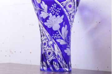 アンティーク雑貨　ビンテージ　ドイツ SACHSEN(ザクセン)　クリスタル花瓶(フラワーベース)