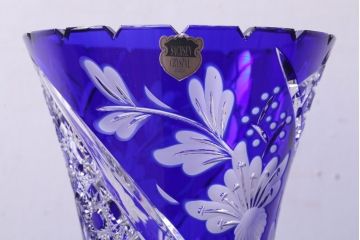 アンティーク雑貨　ビンテージ　ドイツ SACHSEN(ザクセン)　クリスタル花瓶(フラワーベース)