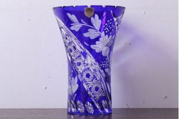 アンティーク雑貨　ビンテージ　ドイツ SACHSEN(ザクセン)　クリスタル花瓶(フラワーベース)